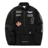 Halv glidelås-pullover med lange ermer, stående krage og logo-jakke, svart