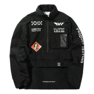 Halv glidelås-pullover med lange ermer, stående krage og logo-jakke, svart