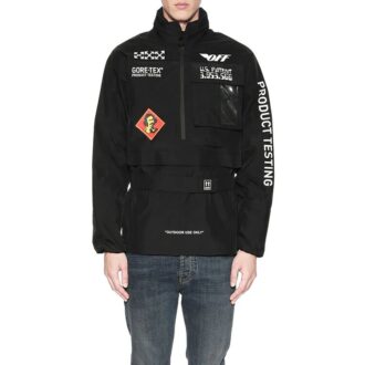 Halv glidelås-pullover med lange ermer, stående krage og logo-jakke, svart