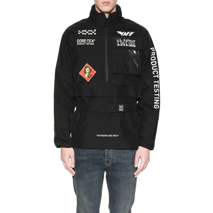 Halv glidelås-pullover med lange ermer, stående krage og logo-jakke, svart