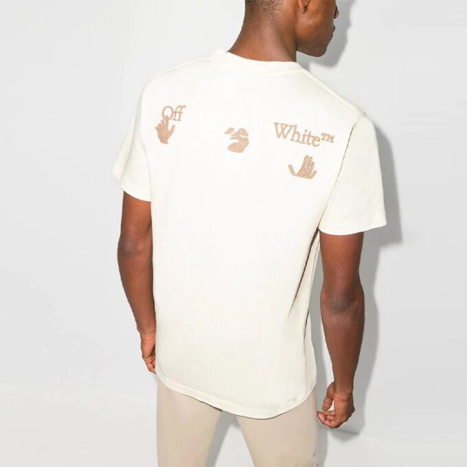 Herre Off-White x Browns 50 Crossover-logo, rund hals, korte ermer, standardversjon, hvit