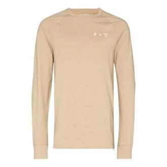 Herre Off-White x Browns 50 Crossover-trykk med logo, løs passform, rund hals og lange ermer, beige