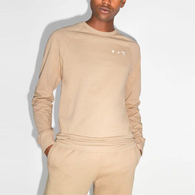 Herre Off-White x Browns 50 Crossover-trykk med logo, løs passform, rund hals og lange ermer, beige