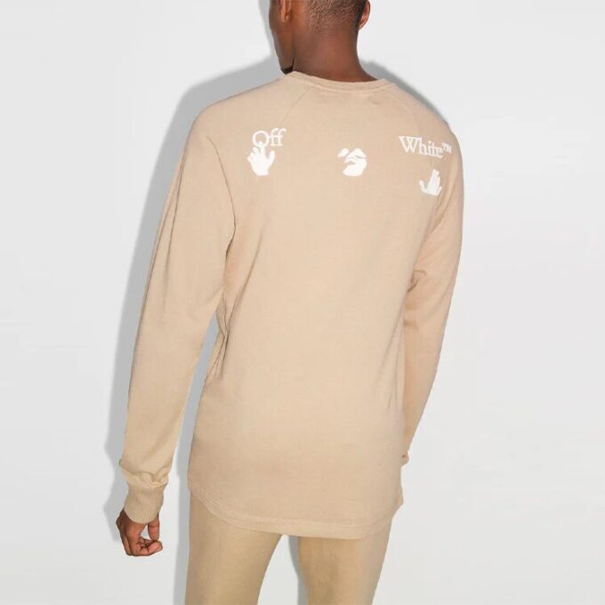 Herre Off-White x Browns 50 Crossover-trykk med logo, løs passform, rund hals og lange ermer, beige