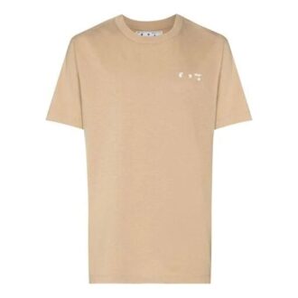 Herre Off-White x Browns Crossover-logo, trykk, rund hals, korte ermer, khaki
