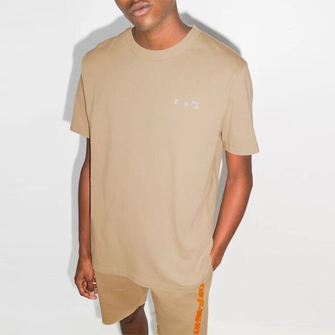 Herre Off-White x Browns Crossover-logo, trykk, rund hals, korte ermer, khaki
