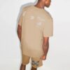 Herre Off-White x Browns Crossover-logo, trykk, rund hals, korte ermer, khaki