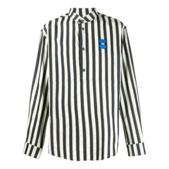 Herre-skjorte med logo-patch og striper, lange ermer