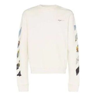 HERRE SS19 Logo bak, fargelagt, Diagonal, crew-sweatshirt, hvit