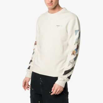 HERRE SS19 Logo bak, fargelagt, Diagonal, crew-sweatshirt, hvit