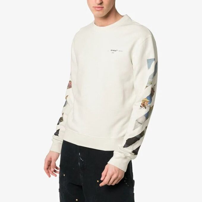 HERRE SS19 Logo bak, fargelagt, Diagonal, crew-sweatshirt, hvit