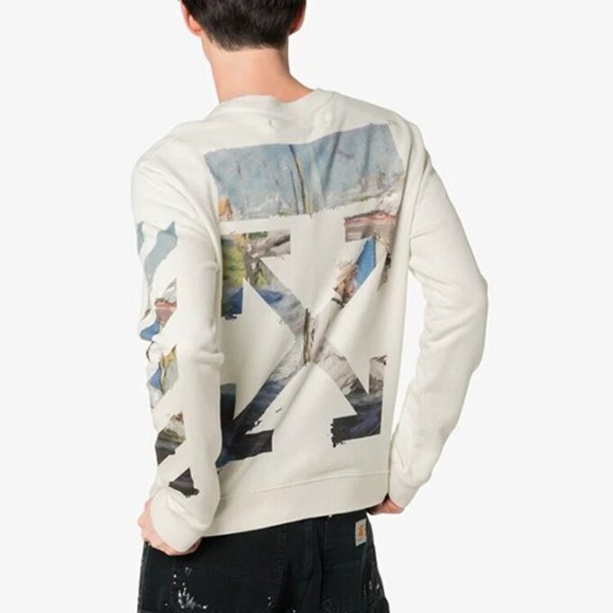 HERRE SS19 Logo bak, fargelagt, Diagonal, crew-sweatshirt, hvit