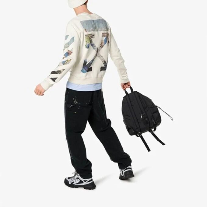 HERRE SS19 Logo bak, fargelagt, Diagonal, crew-sweatshirt, hvit