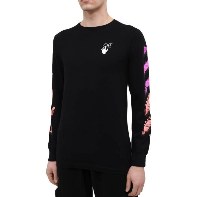 Herre, svart, langermet, Diagonal stripet