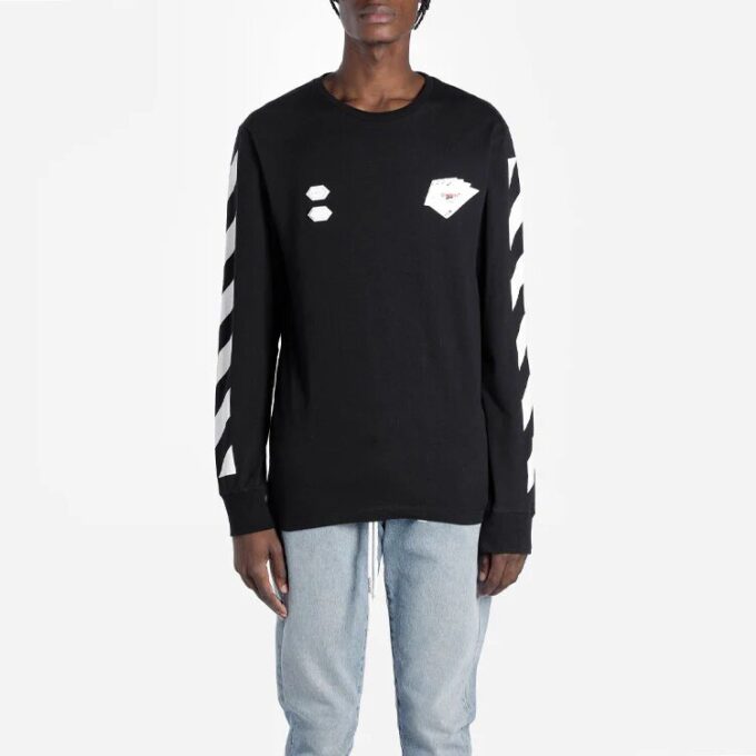 HERRE Virgil Abloh Diag Hand Card Langermet T-skjorte Svart