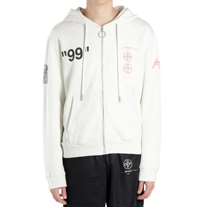 HERRE Virgil Abloh hettegenser med glidelås, hvit