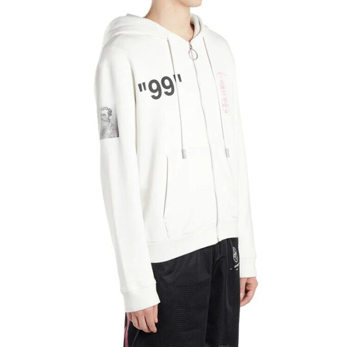 HERRE Virgil Abloh hettegenser med glidelås, hvit