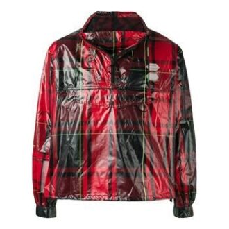 Herrejakke i rød og svart rutete tartan med glidelås i halsen «Red Black»