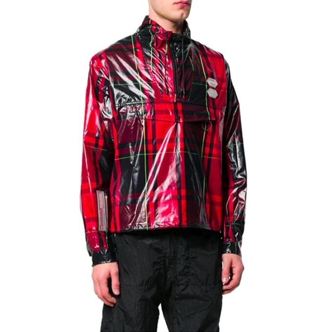 Herrejakke i rød og svart rutete tartan med glidelås i halsen «Red Black»