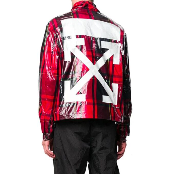 Herrejakke i rød og svart rutete tartan med glidelås i halsen «Red Black»