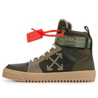 Industrielle høye sneakers med paneler i skinn og semsket skinn ArmyGreen