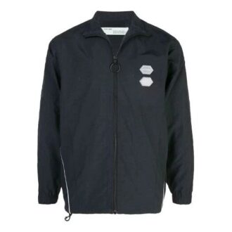 Jakke i ensfarget stoff med stående krage og glidelås, slim fit-versjon, svart