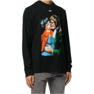 Kiss-trykk Rund hals Svart Slim Fit