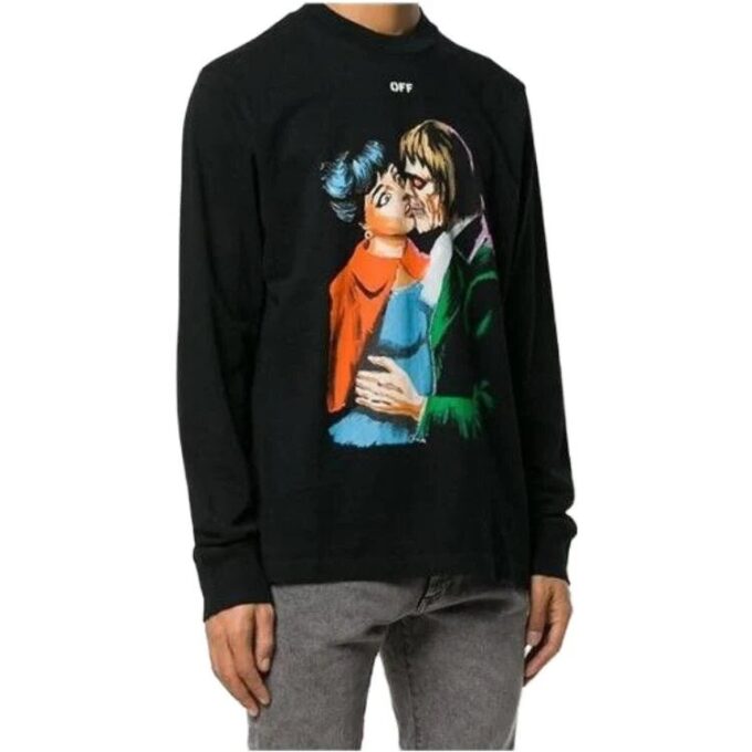 Kiss-trykk Rund hals Svart Slim Fit