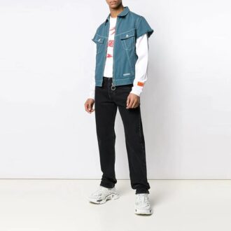 Kortærmet denimshort med glidelås, løs passform, blå