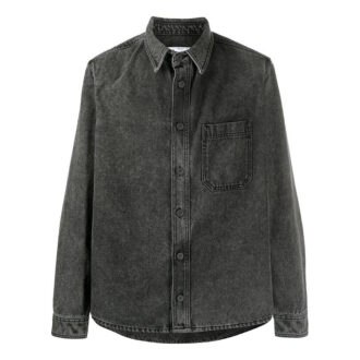 Langermet Denim-skjorte med logo-trykk for menn, svart