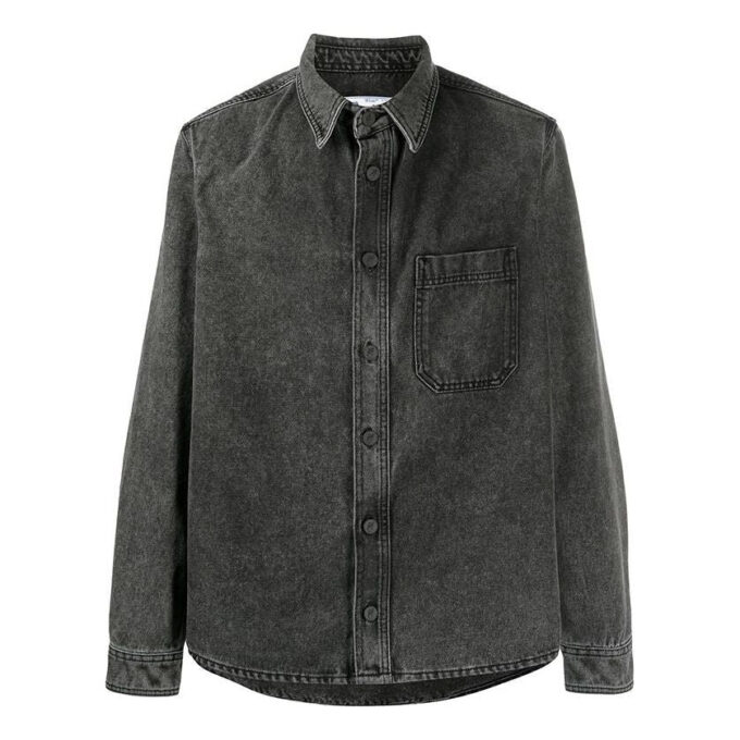 Langermet Denim-skjorte med logo-trykk for menn, svart