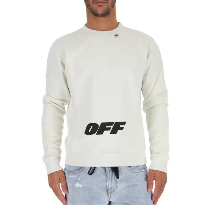 Logo-trykk, genser med rund hals, hvit