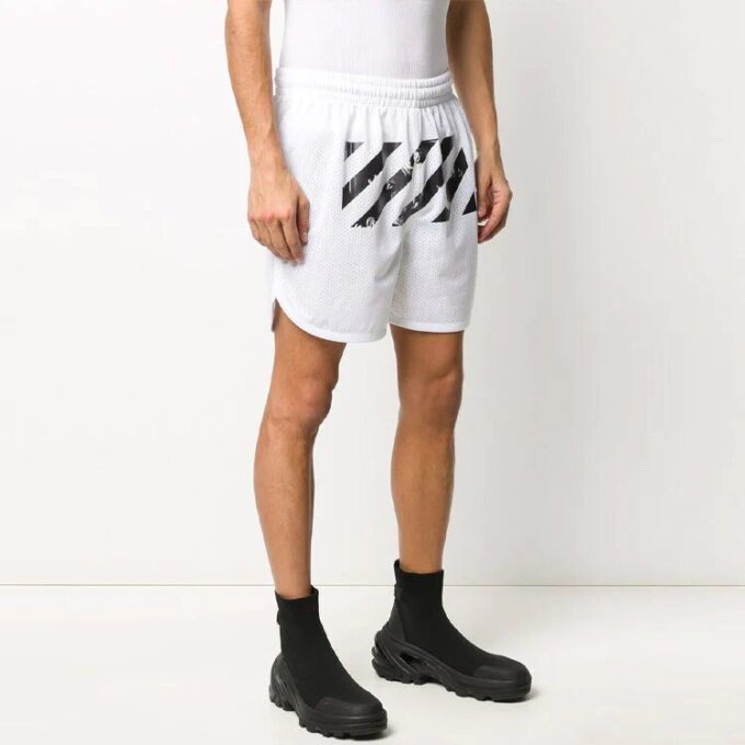 Løse shorts med logo-stripe-trykk, hvite