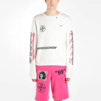 MENS SS19 Virgil Abloh Diag Stencil Slim Crewneck Sweater Logo Hvit