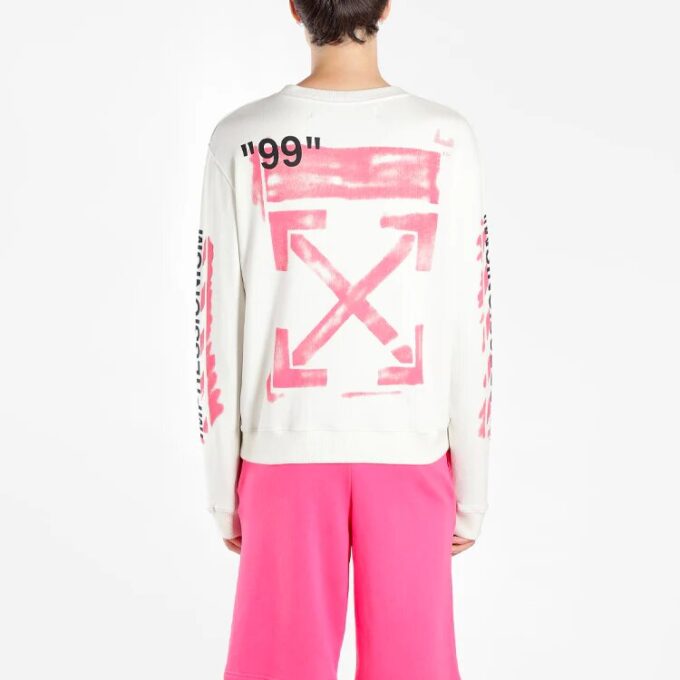 MENS SS19 Virgil Abloh Diag Stencil Slim Crewneck Sweater Logo Hvit