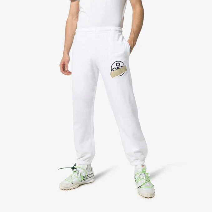 Micro Mark gummistropp med trykk, athleisure, uformelle sportsbukser, standardversjon, hvit