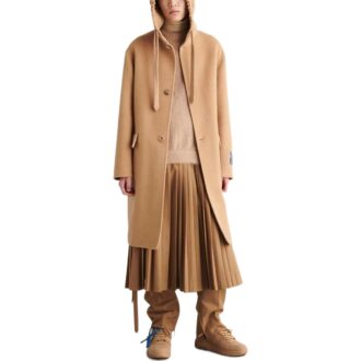 Midi-kåpe med hette i kashmir «Khaki»