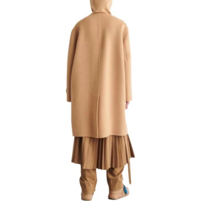 Midi-kåpe med hette i kashmir «Khaki»