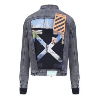 Mønster med piltrykk og skjøtemønster, Denim-jakke, grå