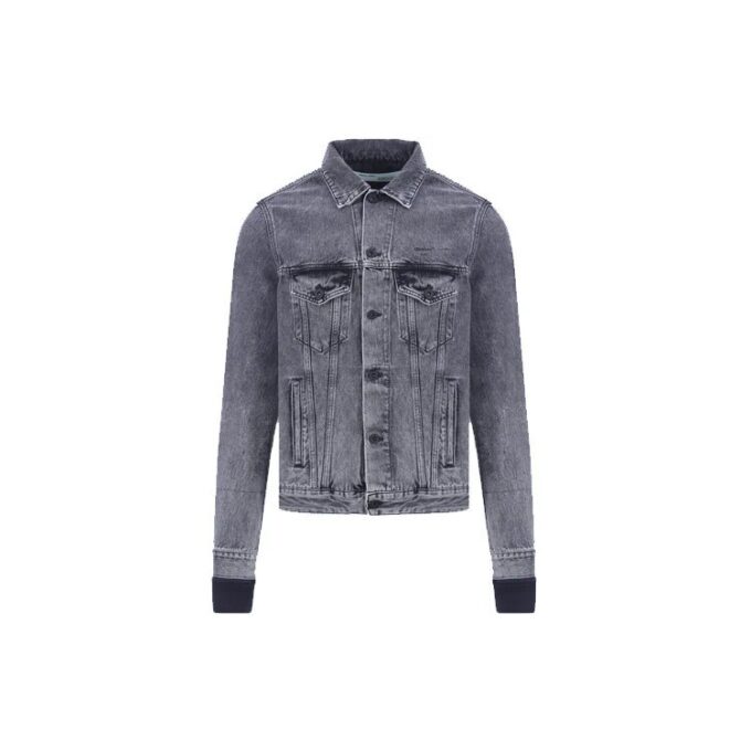 Mønster med piltrykk og skjøtemønster, Denim-jakke, grå