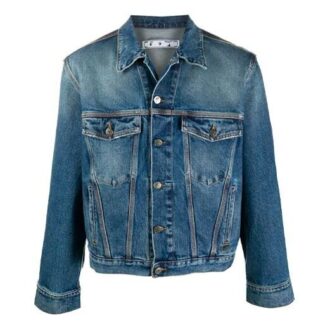 Mønstret Denim-jakke med trykk, løs passform, blå