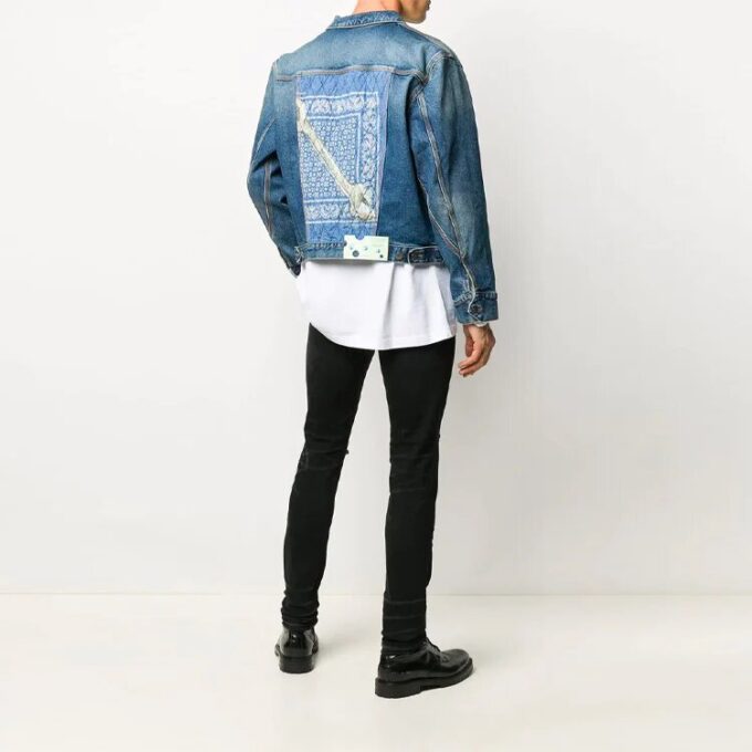 Mønstret Denim-jakke med trykk, løs passform, blå