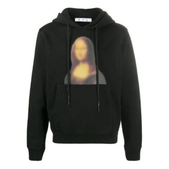 Mona Lisa-trykk, hettegenser for menn, svart
