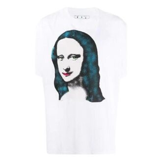Mona Lisa-trykk, stor, kort ermet, hvit