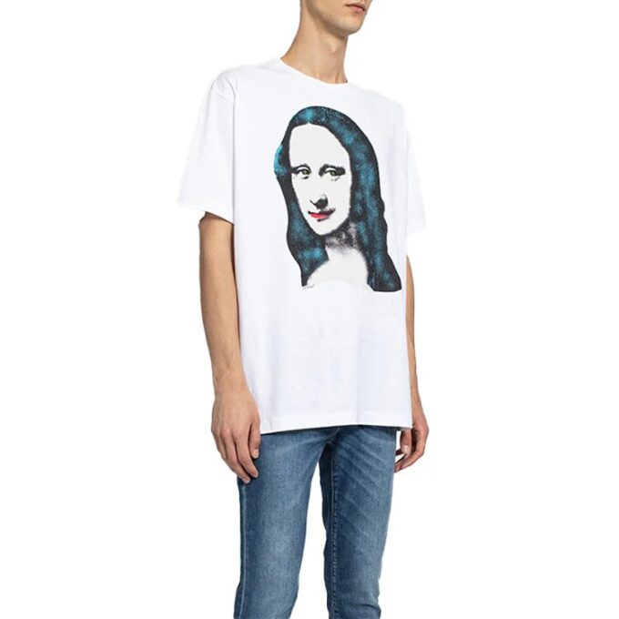 Mona Lisa-trykk, stor, kort ermet, hvit