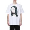 Mona Lisa-trykk, stor, kort ermet, hvit