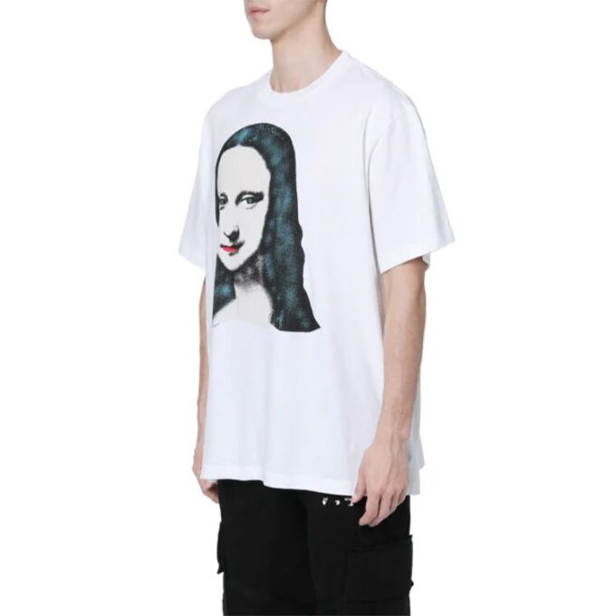 Mona Lisa-trykk, stor, kort ermet, hvit