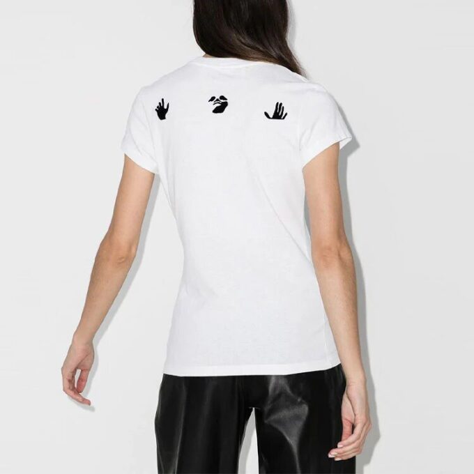 Off-White Alphabet Slogan Logo-trykk, kort ermet, slim fit-versjon, hvit