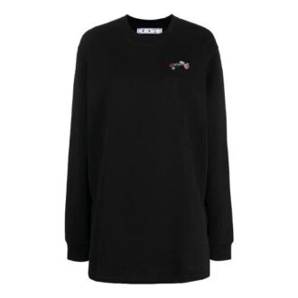 Off-White Arrow broderte blomster sportslig lang løs passform svart hettegenser