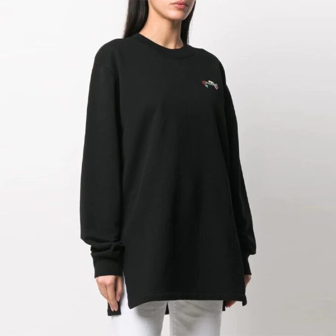 Off-White Arrow broderte blomster sportslig lang løs passform svart hettegenser